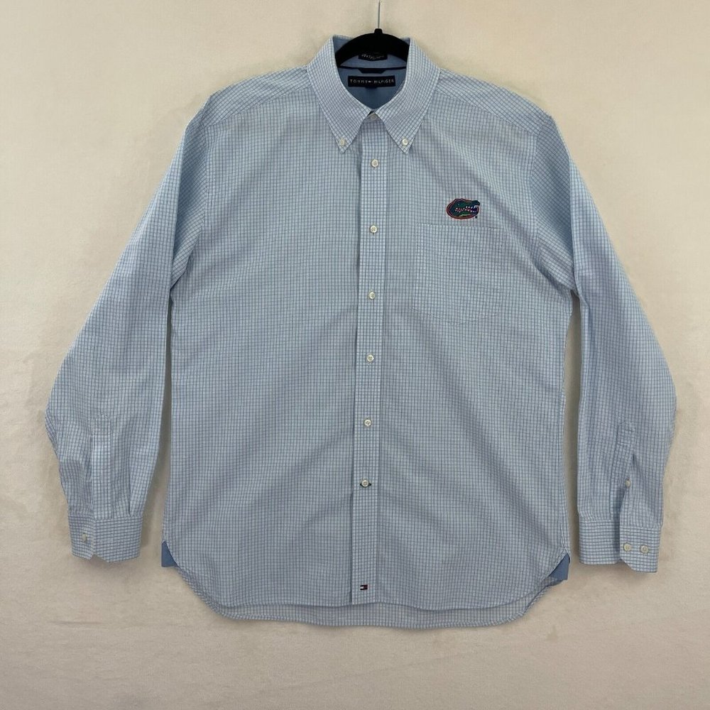 Tommy Hilfiger NCAA Florida Gators Light Blue Plaid Shirt Men's Size Large